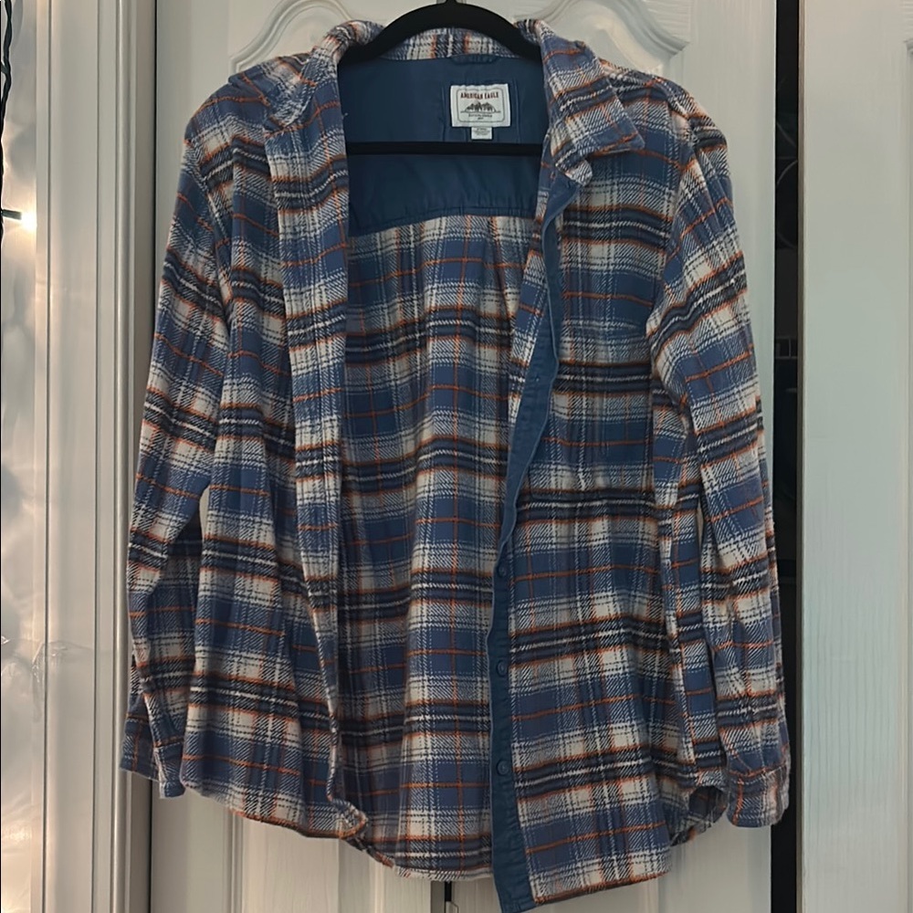 American Eagle Blue and Orange Plaid Shirt
